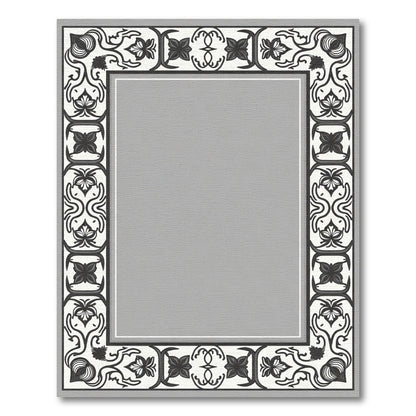 Monochromatic Black White Floral Border Rug