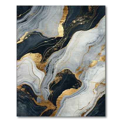 Navy Gray Gold Veined Marble Rug