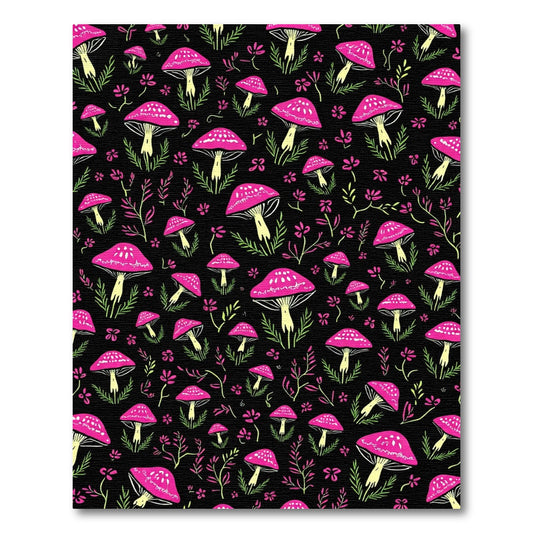 Pink Mushroom Black Forest Whimsical Garden Rug