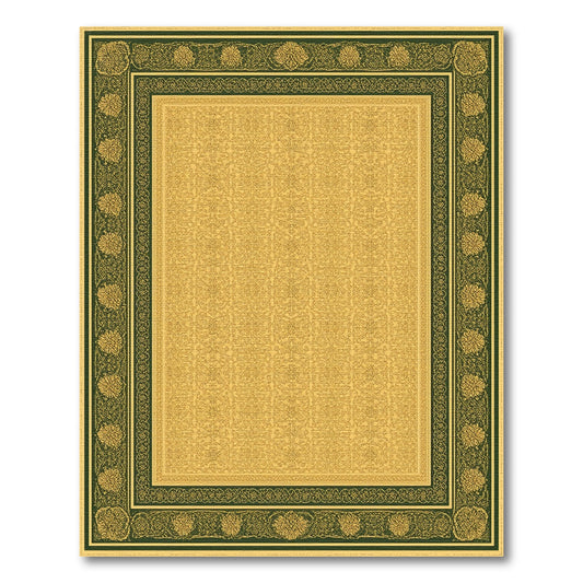 Yellow Floral Vintage Area Rug with Green Border