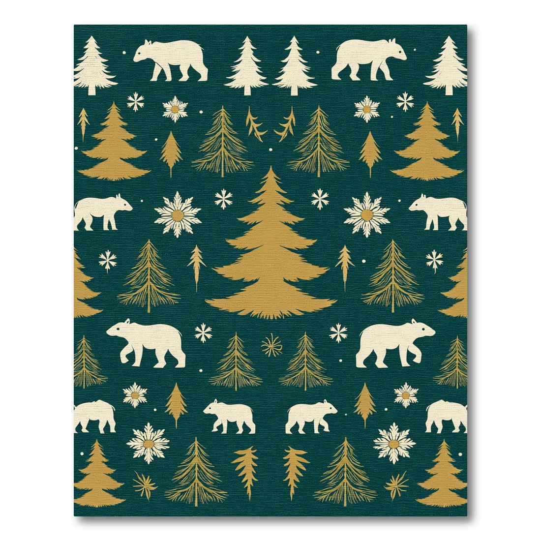 White Bears Gold Pine Trees Rug