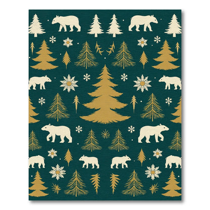 White Bears Gold Pine Trees Rug