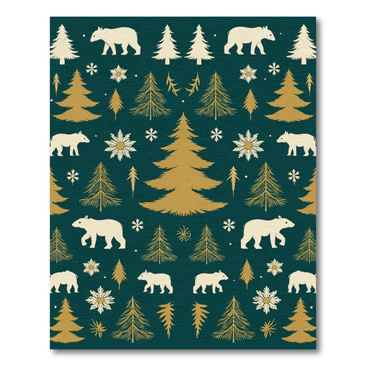 White Bears Gold Pine Trees Rug