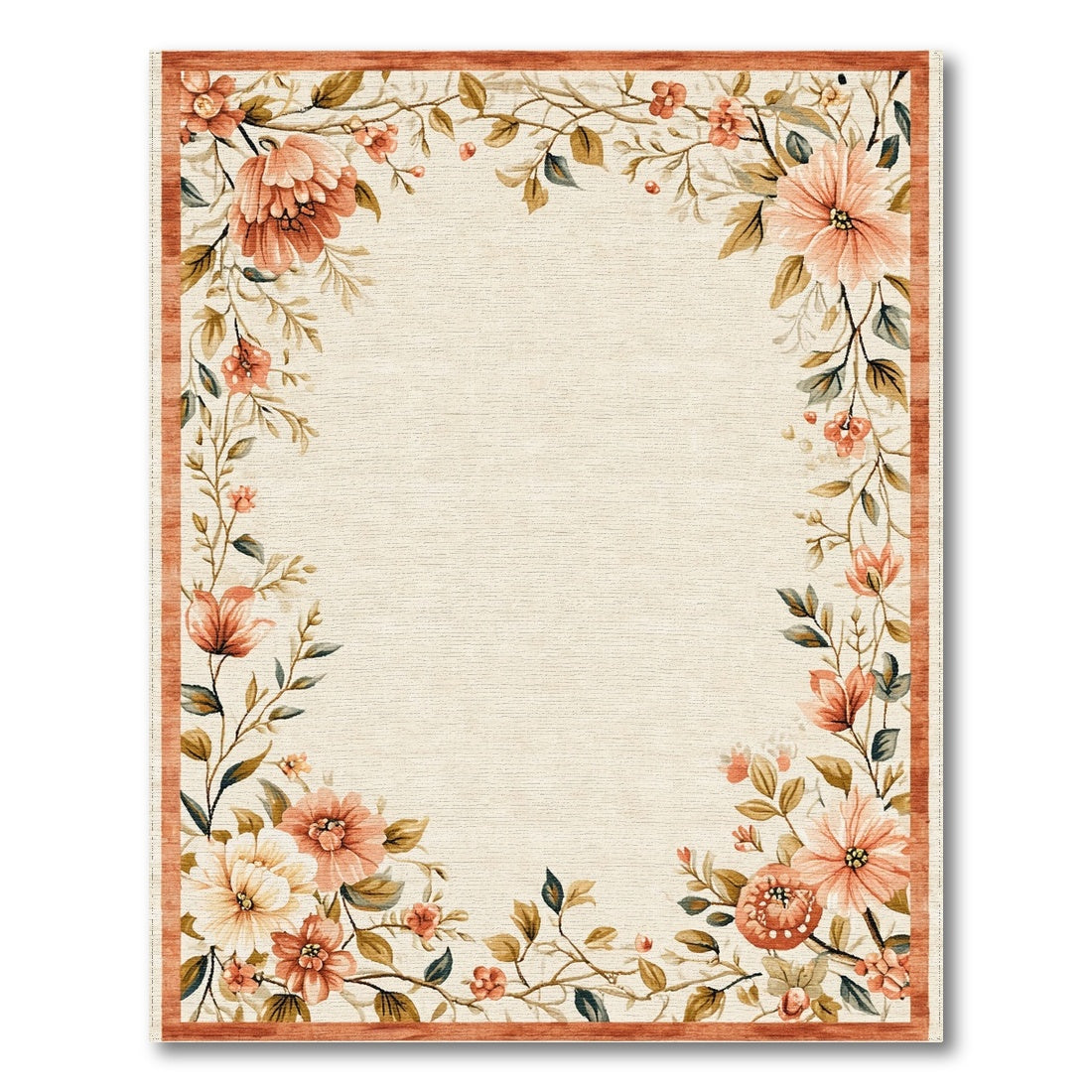 Beige and Neutral Vintage Peach Floral Beige Area Rug