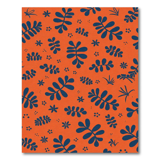 Orange Navy Leafy Sprig Blossom Rug