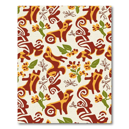 Terracotta Yellow Floral Animal Whimsy Rug