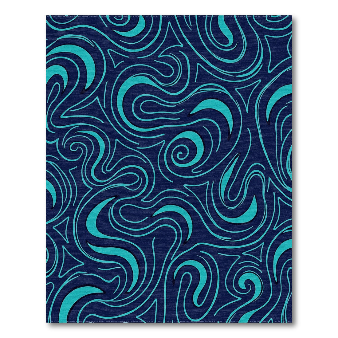Teal Swirling Waves Navy Rug