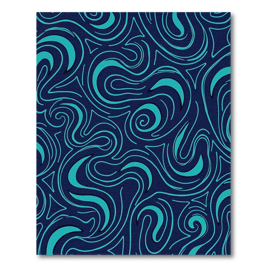 Teal Swirling Waves Navy Rug