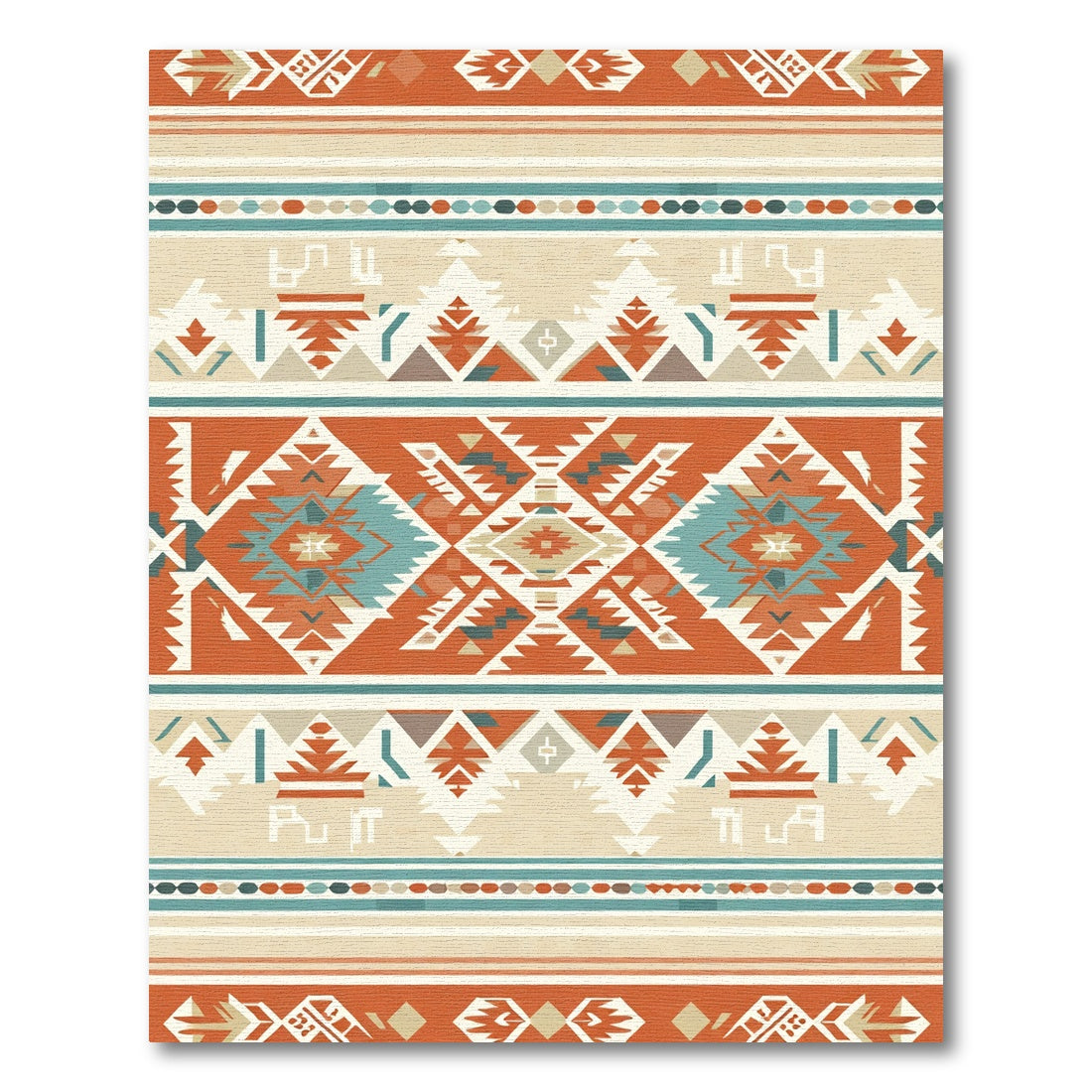 Terracotta Blue Geometric Diamond Stripe Rug