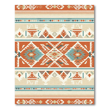 Terracotta Blue Geometric Diamond Stripe Rug
