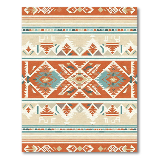 Terracotta Blue Geometric Diamond Stripe Rug