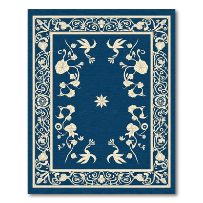 Rich Navy Floral Bird Scroll Rug