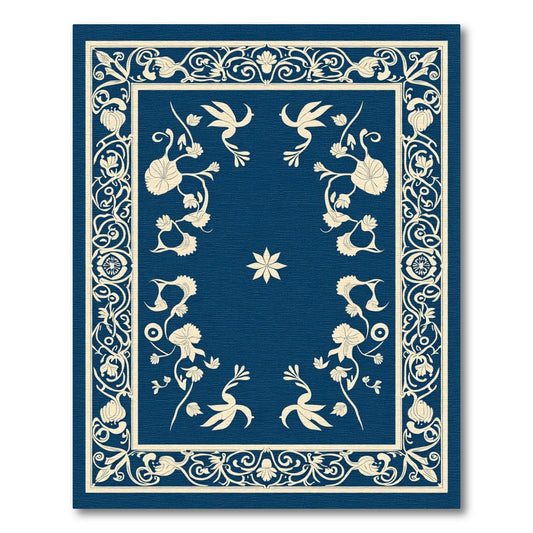 Rich Navy Floral Bird Scroll Rug