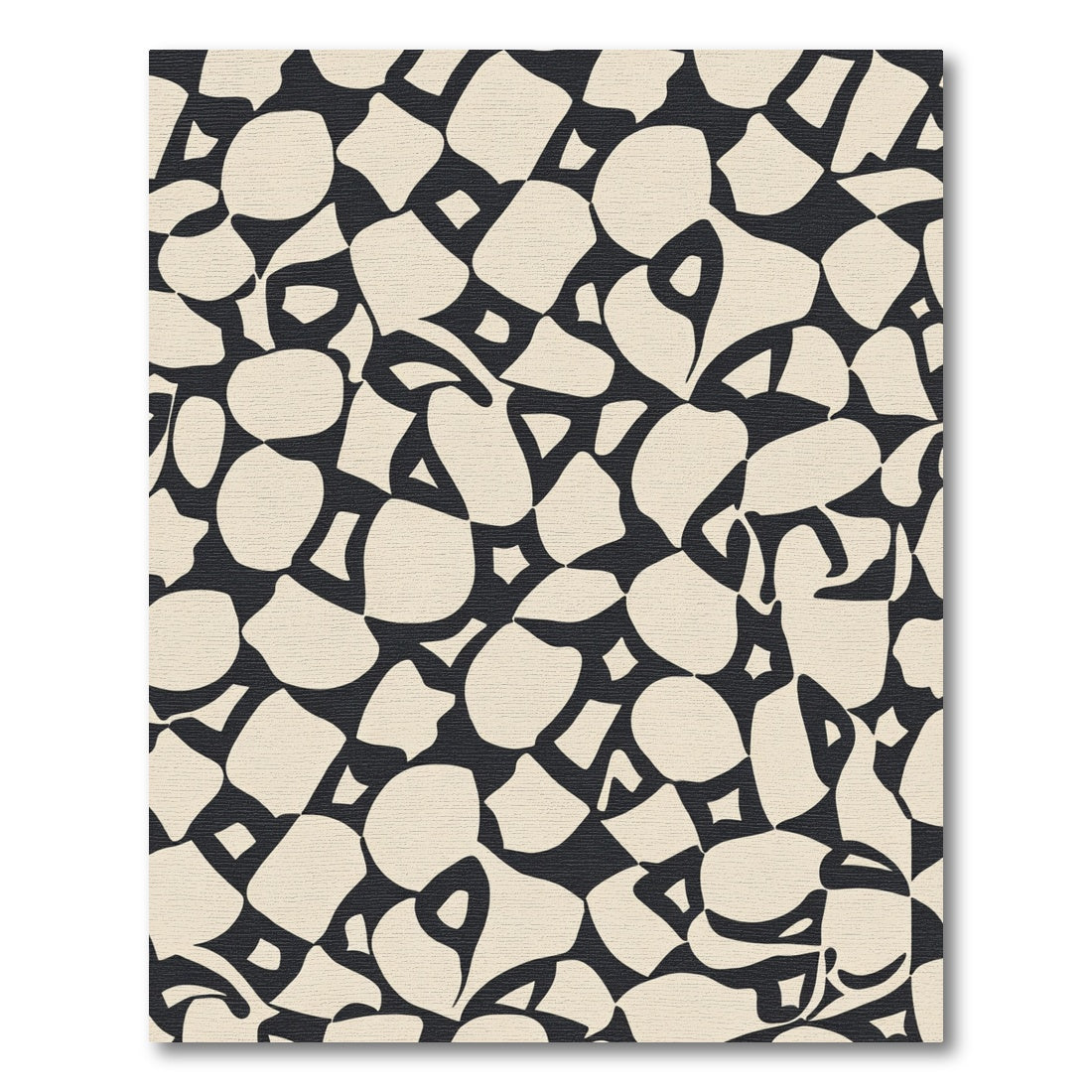Abstract Cream and Black Organic Shapes Rug