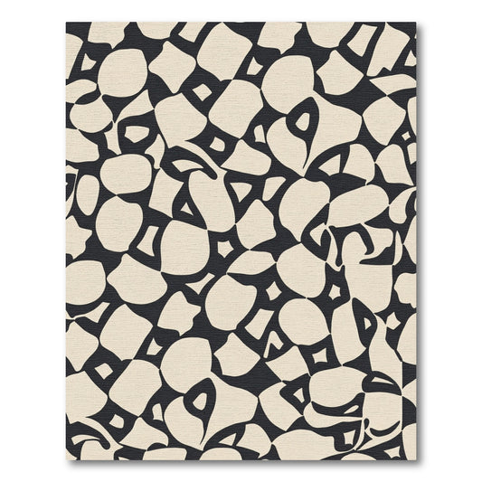 Abstract Cream and Black Organic Shapes Rug