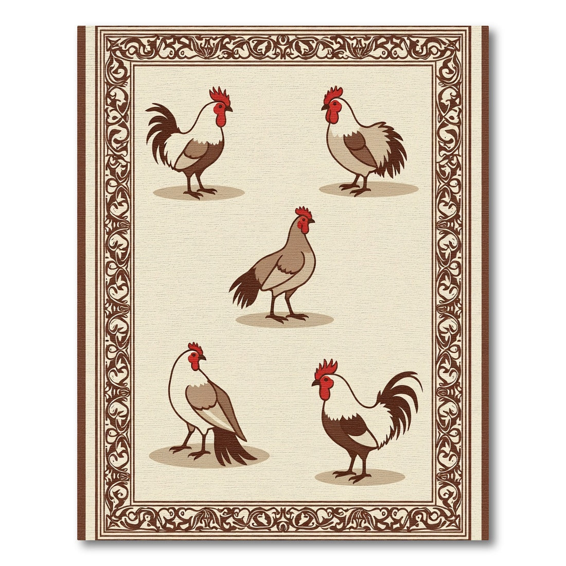 Brown and Cream Rooster Collage Rug