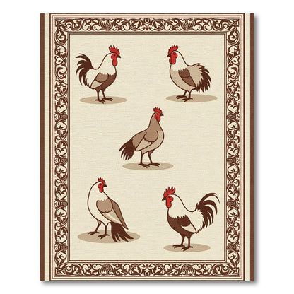 Brown and Cream Rooster Collage Rug