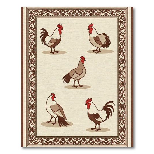 Brown and Cream Rooster Collage Rug