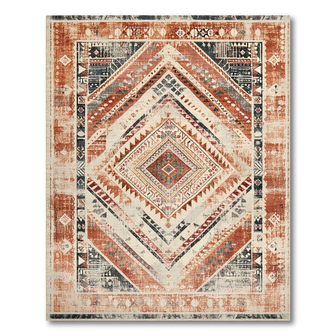 Distressed Red Tribal Area Rug