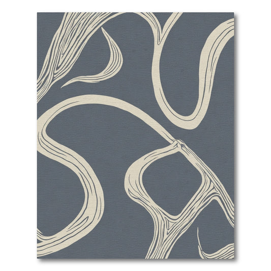 Cream Organic Flow on Gray Canvas Rug