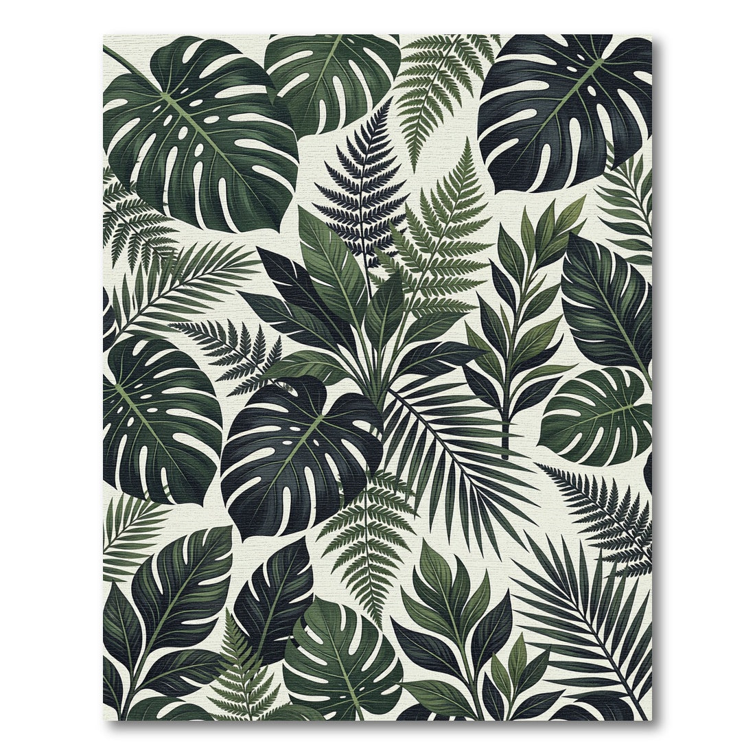 Deep Green Tropical Foliage Leaves Rug