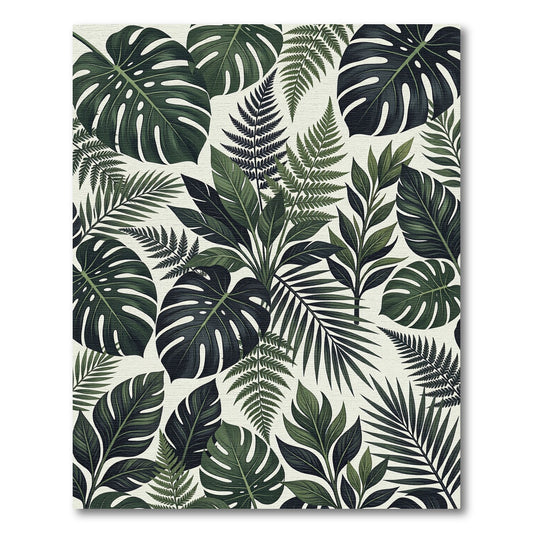 Deep Green Tropical Foliage Leaves Rug