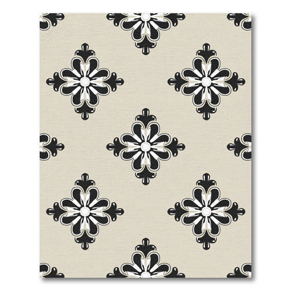 Tan Black White Quatrefoil Accent Rug