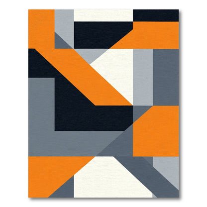 Modern Orange Gray Geometric Blocks Rug