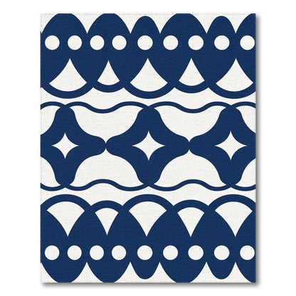 Navy Blue Geometric Scalloped Area Rug