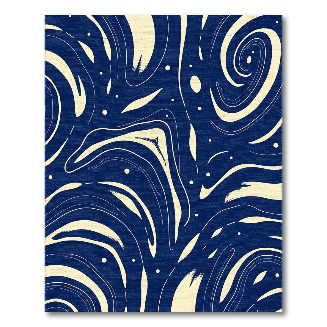 Navy Swirling Cream Waves Rug