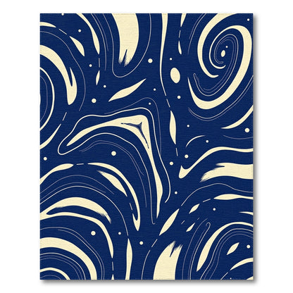 Navy Swirling Cream Waves Rug