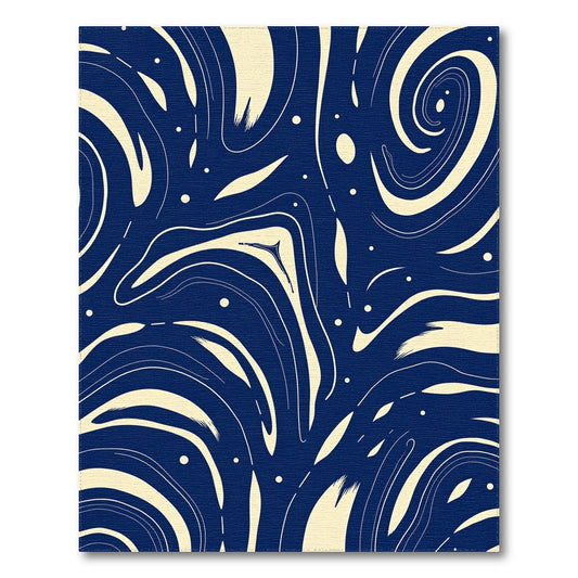 Navy Swirling Cream Waves Rug