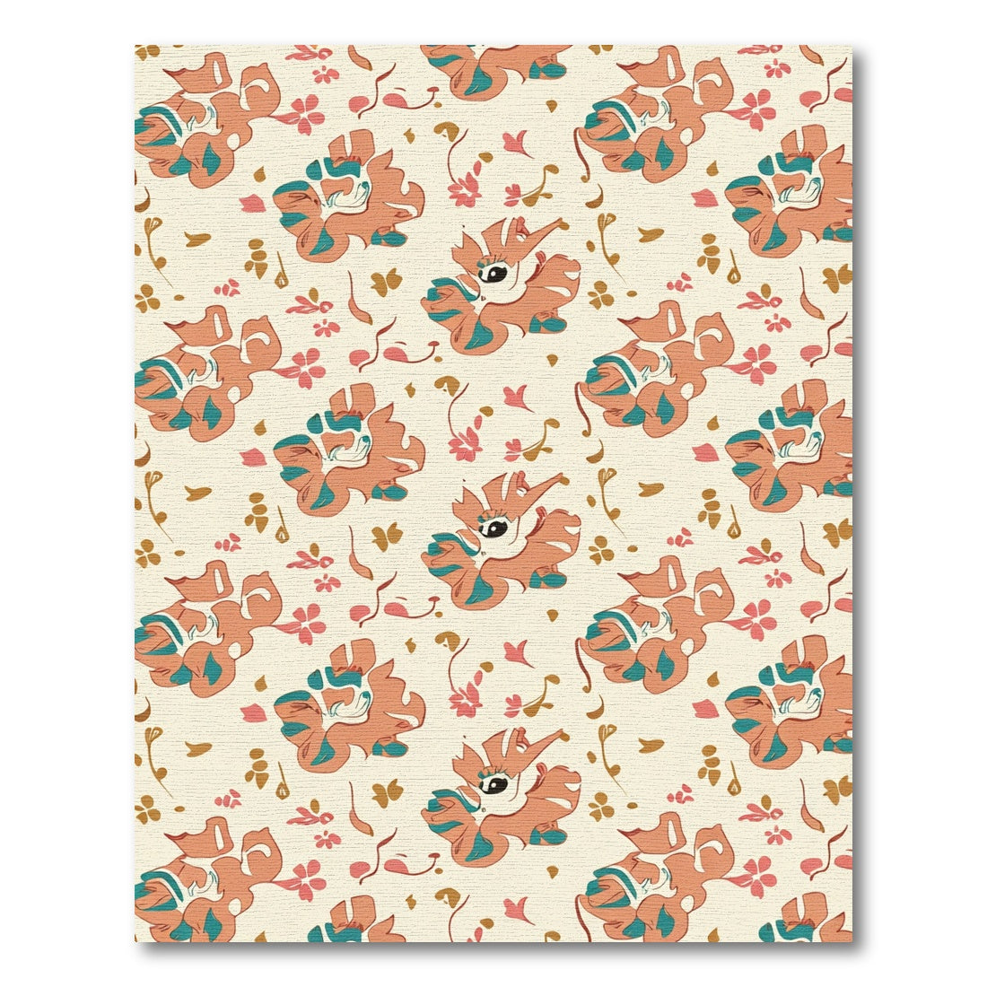 Coral Teal Floral Creatures Whimsical Rug