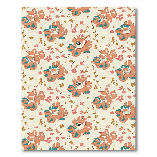 Coral Teal Floral Creatures Whimsical Rug