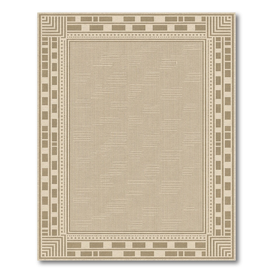 Beige and Neutral Border Beige Geometric Border Area Rug