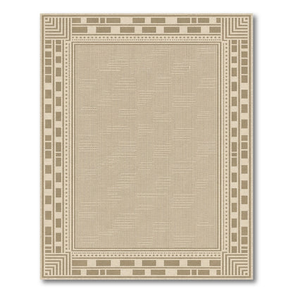Beige and Neutral Border Beige Geometric Border Area Rug