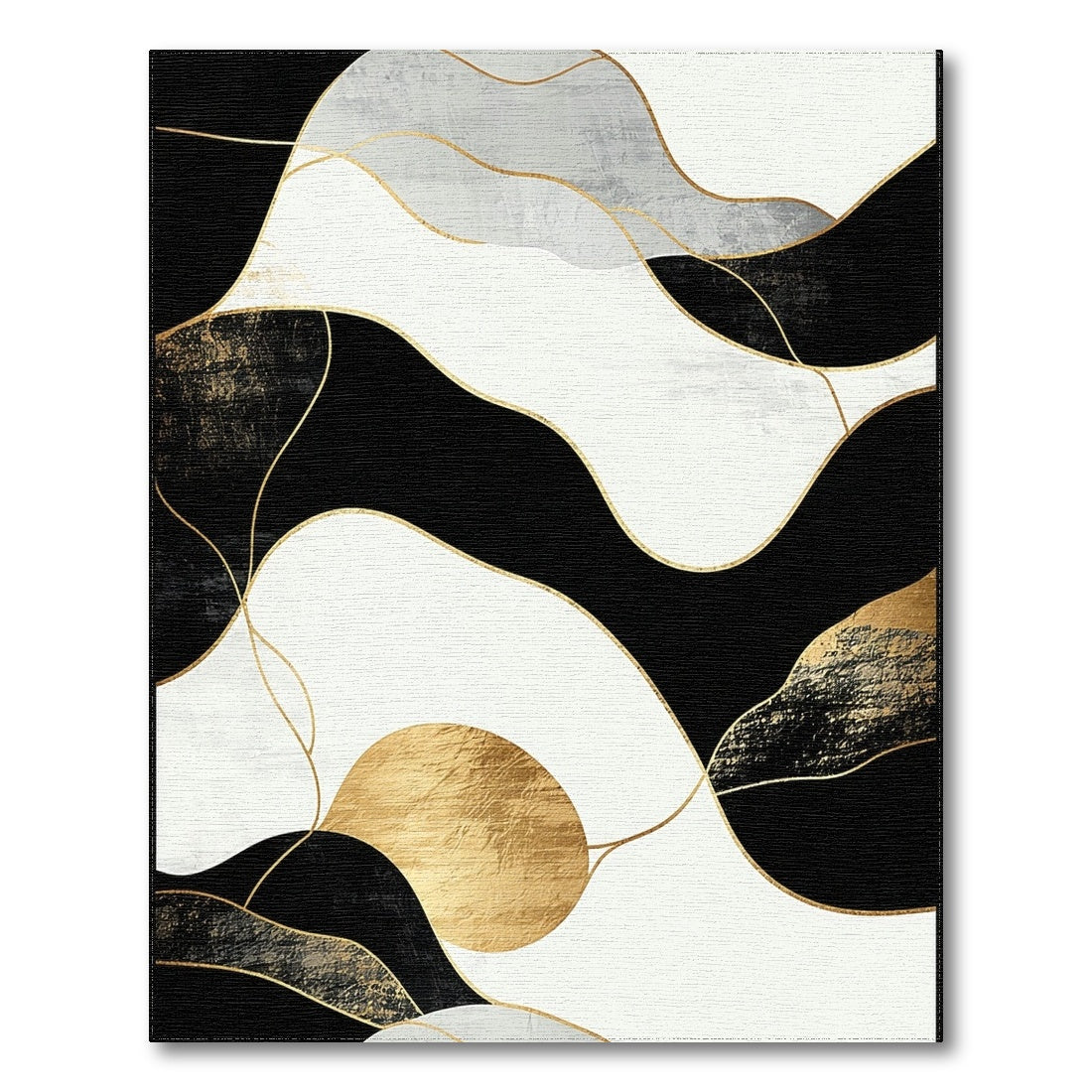 Black White Abstract Gold Wave Area Rug