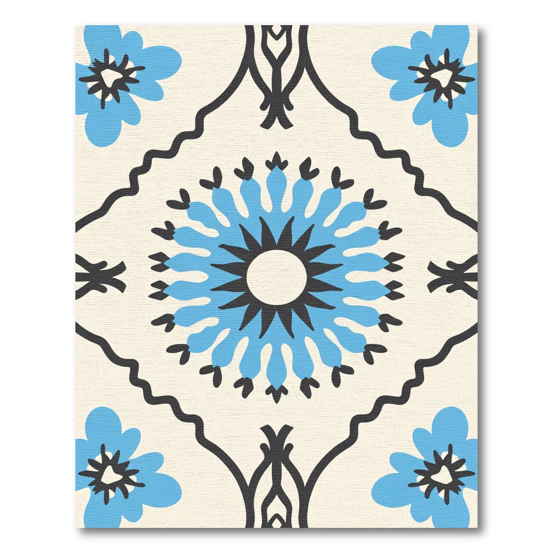 Retro Cyan Floral Diamond Composition Rug