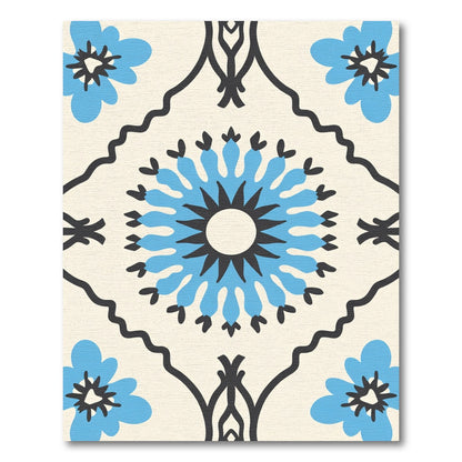 Retro Cyan Floral Diamond Composition Rug
