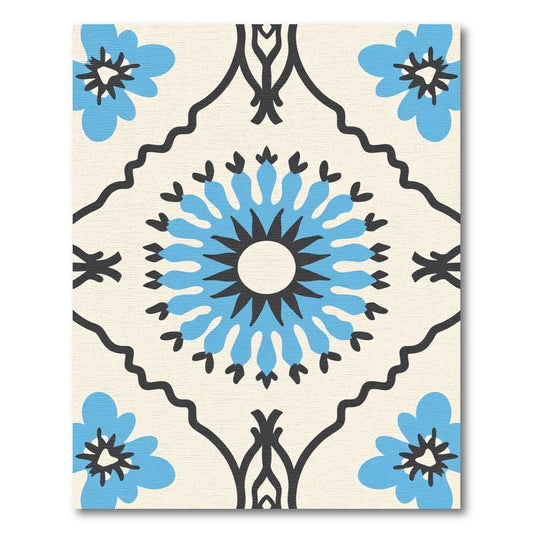 Retro Cyan Floral Diamond Composition Rug