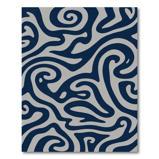 Navy Silver Swirling Abstract Shapes Rug
