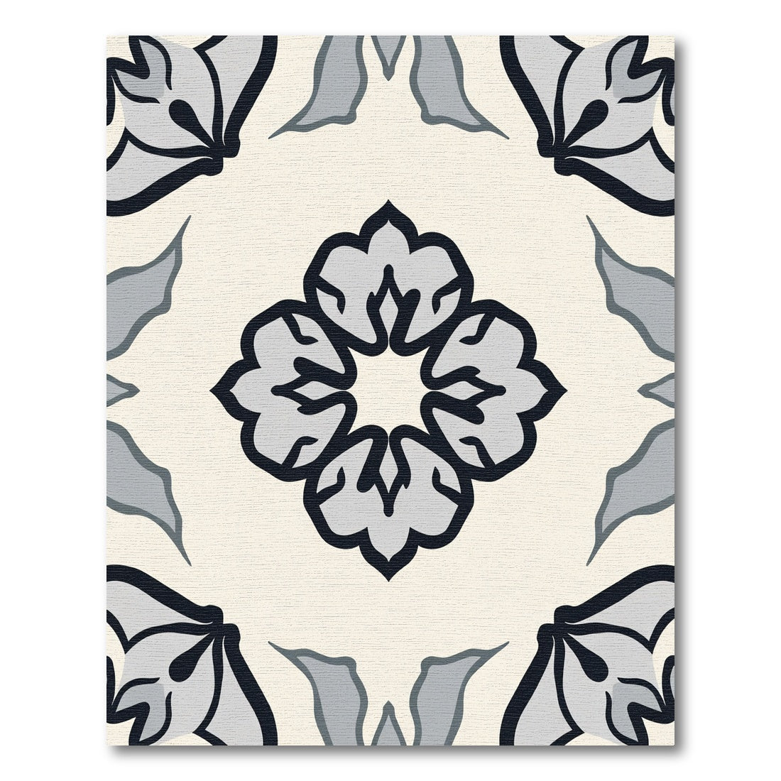 Cream Gray Floral Medallion Rug