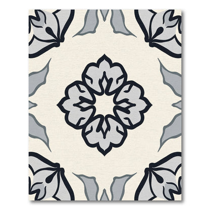 Cream Gray Floral Medallion Rug