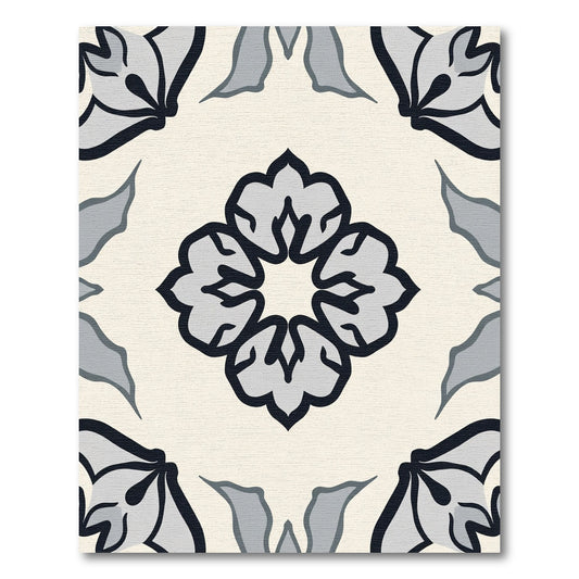 Cream Gray Floral Medallion Rug