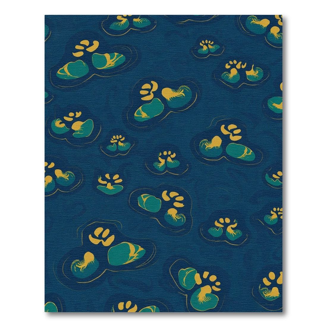 Deep Blue Teal Gold Paw Prints Rug