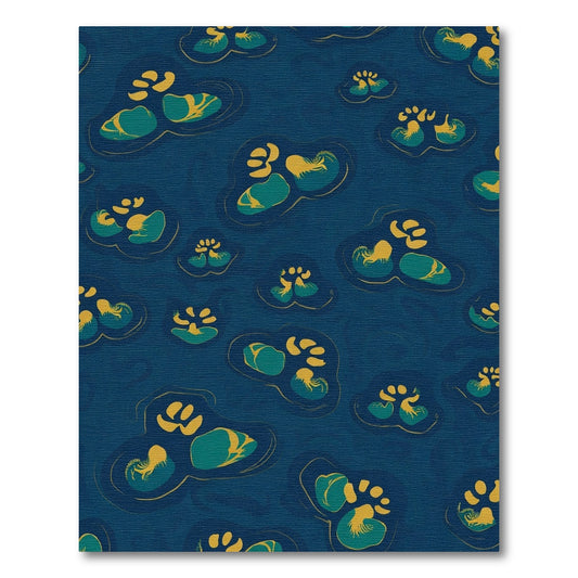 Deep Blue Teal Gold Paw Prints Rug