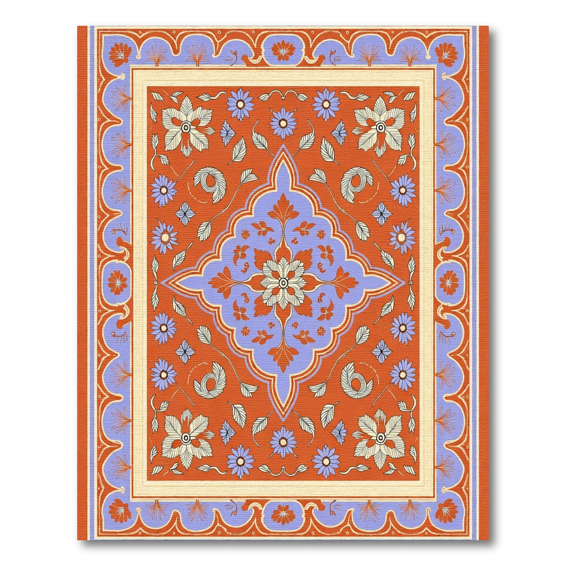 Ornate Crimson Floral Medallion Border Rug