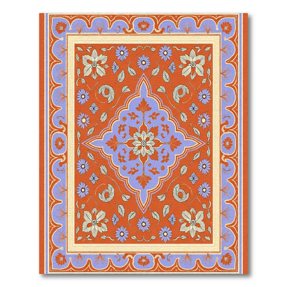 Ornate Crimson Floral Medallion Border Rug