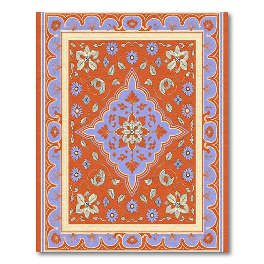Ornate Crimson Floral Medallion Border Rug
