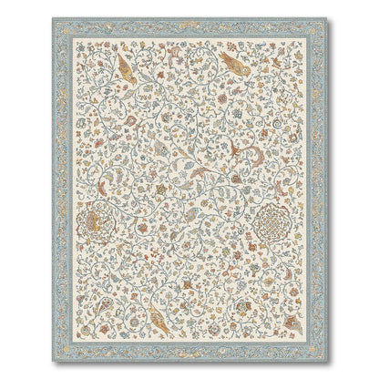 Blue Teal Floral Persian Area Rug with Birds